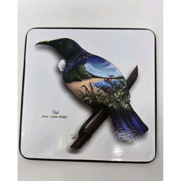 VINTAGE NEW ZEALAND BIRDS EYE VIEW COASTERS SET OF 6 SOPHIE BLOKKER ARTIST BOX - Picture 9 of 9